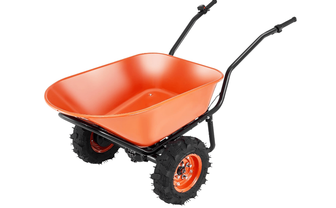 Happybuy Electric Wheelbarrow Cart,500W Powered Utility Garden Wagon Dump Cart, 7 Cu. Ft. Load & 573 lbs Capacity with Metal Handle & 16" Track Wheels,Two Wheel Barrow Yard Cart & Wagons for Lawn Farm 