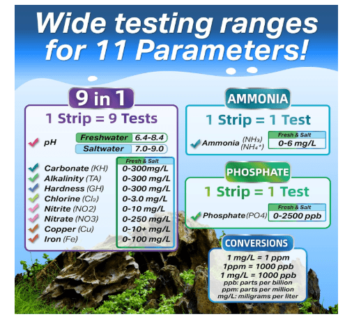 Master Test Strip Kit - for Freshwater, Saltwater & Reef Aquariums, Test for 11 Parameters! -Fast Lab-Grade Results with Interpretation Guide! (25 Ct. - 75 Strips, 275 Tests)