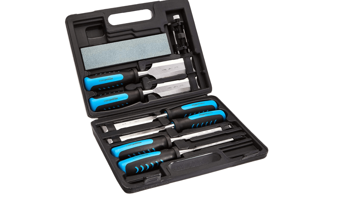 Amazon Basics 8-Piece Wood Carving Chisel Set with Honing Guide, Sharpening Stone and Storage Case, 1/4" - 1-1/2" 