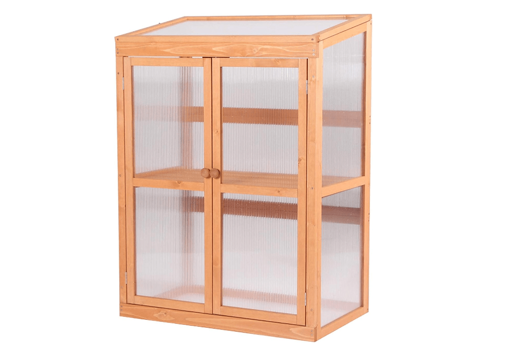 MCombo Wooden Cold Frame Greenhouse, Raised Flower Planter Shelf Protection for Outdoor Indoor Use, 0760 (Orange) 