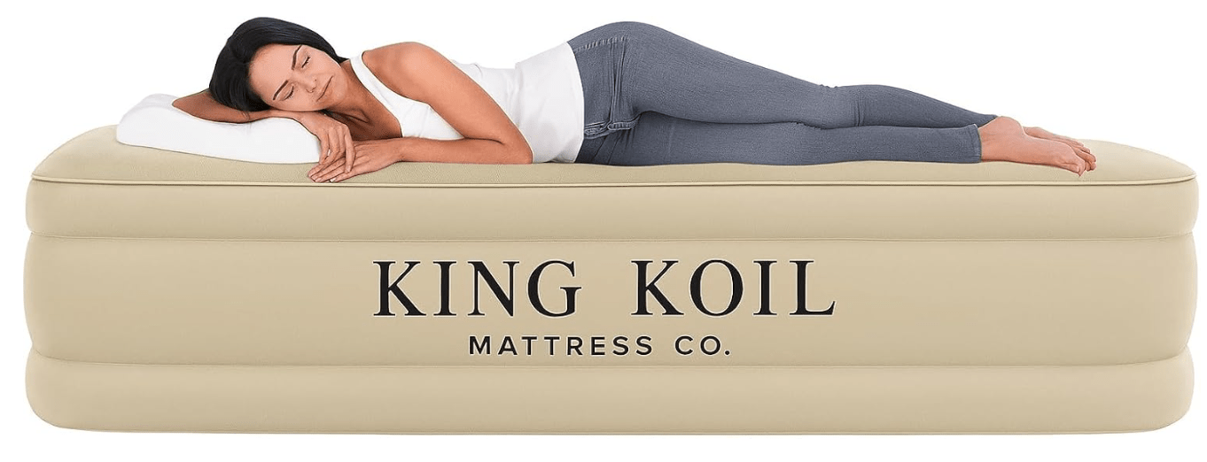 King Koil Luxury Queen Size Air Mattress with Built-in High-Speed Pump Best for Home, Camping, Guests, 13" Queen Size Luxury Double Airbed Adjustable Blow Up Mattress, Waterproof, 1-Year Warranty 