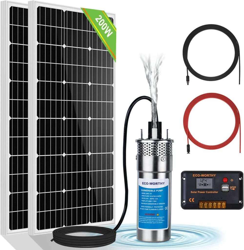 ECO-WORTHY Solar Well Pump Kit 12V DC Submersible Water Pump with 200W Solar Panel for Off-Grid Areas, Deep Wells, Irrigation, and Water Tank Filling 