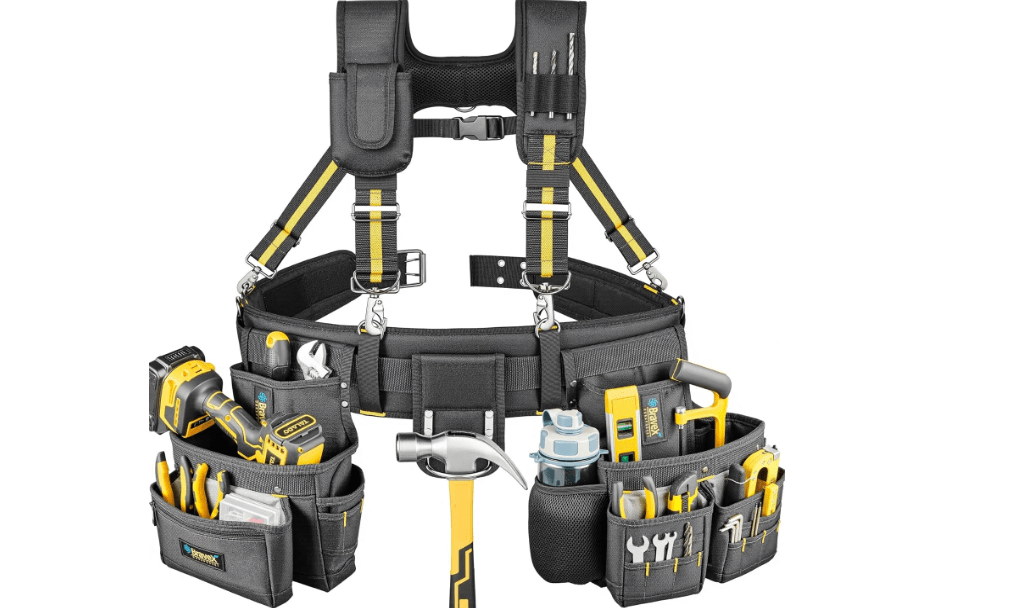 Bravex Tool Belt Suspenders, Tool Vest Pro Ultra 20 Bags Y-Style Toolbelt 5 Combo Apron Tool Pouch For Framers Carpenter Electrician 1200D Ballistic Nylon 