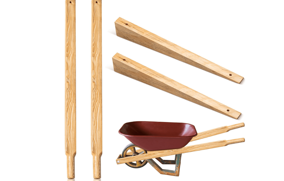 WILLBOND Wheel Barrow Handles Wood Replacement 59'' Wheelbarrow Handles Kit with 2 Wheelbarrow Wedge Heavy Duty Wood with Tough Seal Coat and Pre Drilled Holes for Wheelbarrows, Easy Install