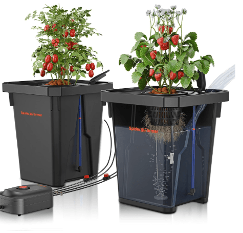 Spider Farmer DWC Hydroponics Grow System with 7-Gallon Deep Water Culture, New Triangular Cover Design, Recirculating Drip Garden System with Top Drip Kit, 8W Air Pump, 2 Buckets