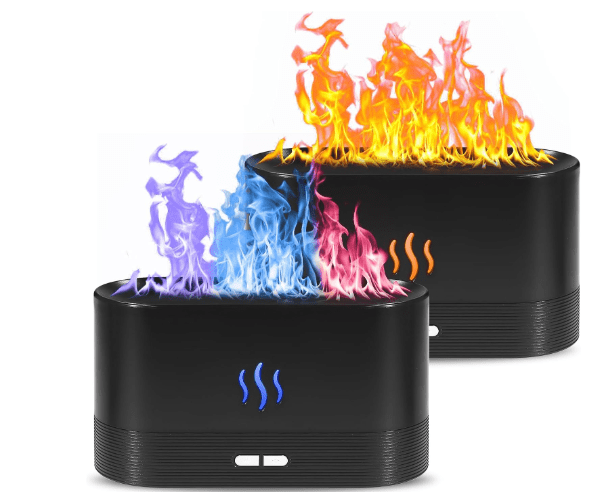 2 Pack Essential Oil Diffuser,Colorful Flame Air Aroma Diffuser Humidifier,Upgraded 7 Flame Colors Noiseless Essential Oil Diffuser for Home,Office,Yoga with Auto-Off Protection(180mL,Black)