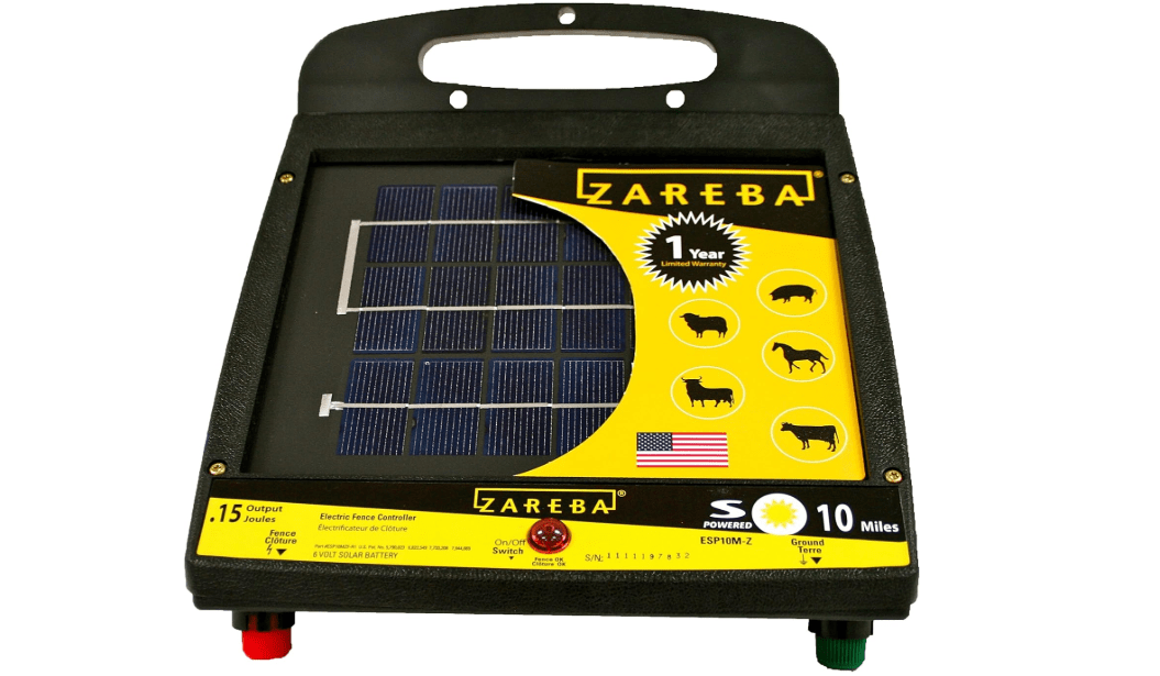 Zareba ESP10M-Z Solar Powered Low Impedance Electric Fence Charger - 10 Mile Solar Powered Electric Fence Energizer, Contain Animals and Keep Out Predators, Yellow/Black