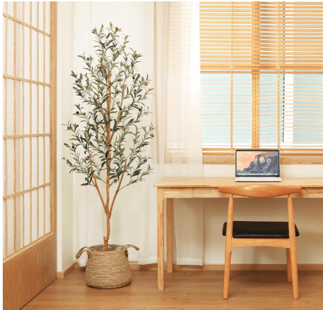 Kazeila Artificial Olive Tree 6FT Tall Faux Silk Plant for Home Office Decor Indoor Fake Potted Tree with Natural Wood Trunk and Lifelike Fruits, 2 Pack