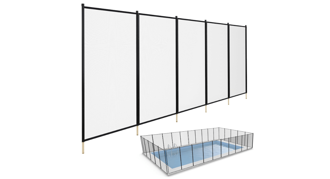 Pool Fence 5 Feet x 15 Feet – Removable Mesh Swimming Pool Safety Fence for Child & Pet Protection – Easy DIY Installation, Black – 25% Longer Than Standard Sections, Matching Self-Closing Gate Kits
