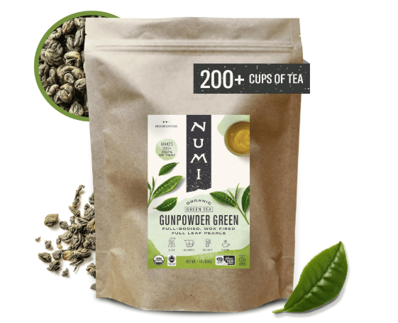 Numi Organic Gunpowder Green Tea, 16 Ounce Pouch, Full-Bodied Loose Leaf Green Tea Pearls, Brew 200 Cups, Packaging May Vary