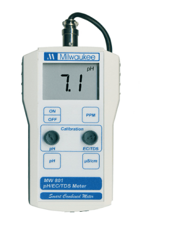 Milwaukee MW801 LED Economy Portable pH/EC/TDS Meter with 1 Point Manual Calibration, 0.0 to 14.0 pH, +/-0.2 pH Accuracy, +/-0.1 pH Resolution