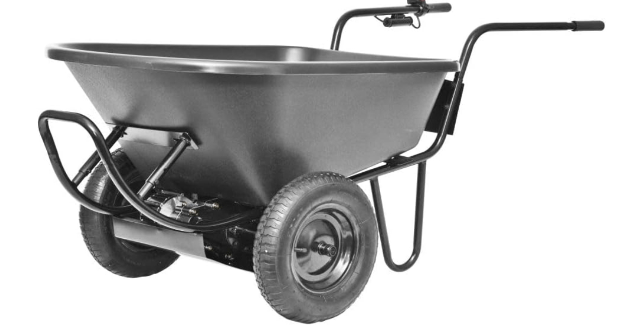 PAW 44219 Power Assist Lawn & Garden Self Propelled Rechargeable Electric Drive System Wheelbarrow Cart with 2 Front Wheels, Black 