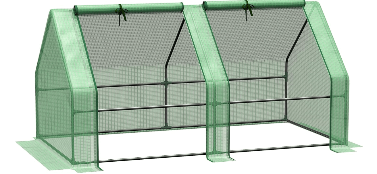 Outsunny 6' x 3' x 3' Mini Greenhouse with Zippered Doors & Roll-up Windows, Portable Plant Hot House with Durable PE Cover, Water Resistant, UV Protected for Outdoor Flowers, Vegetables, Green 