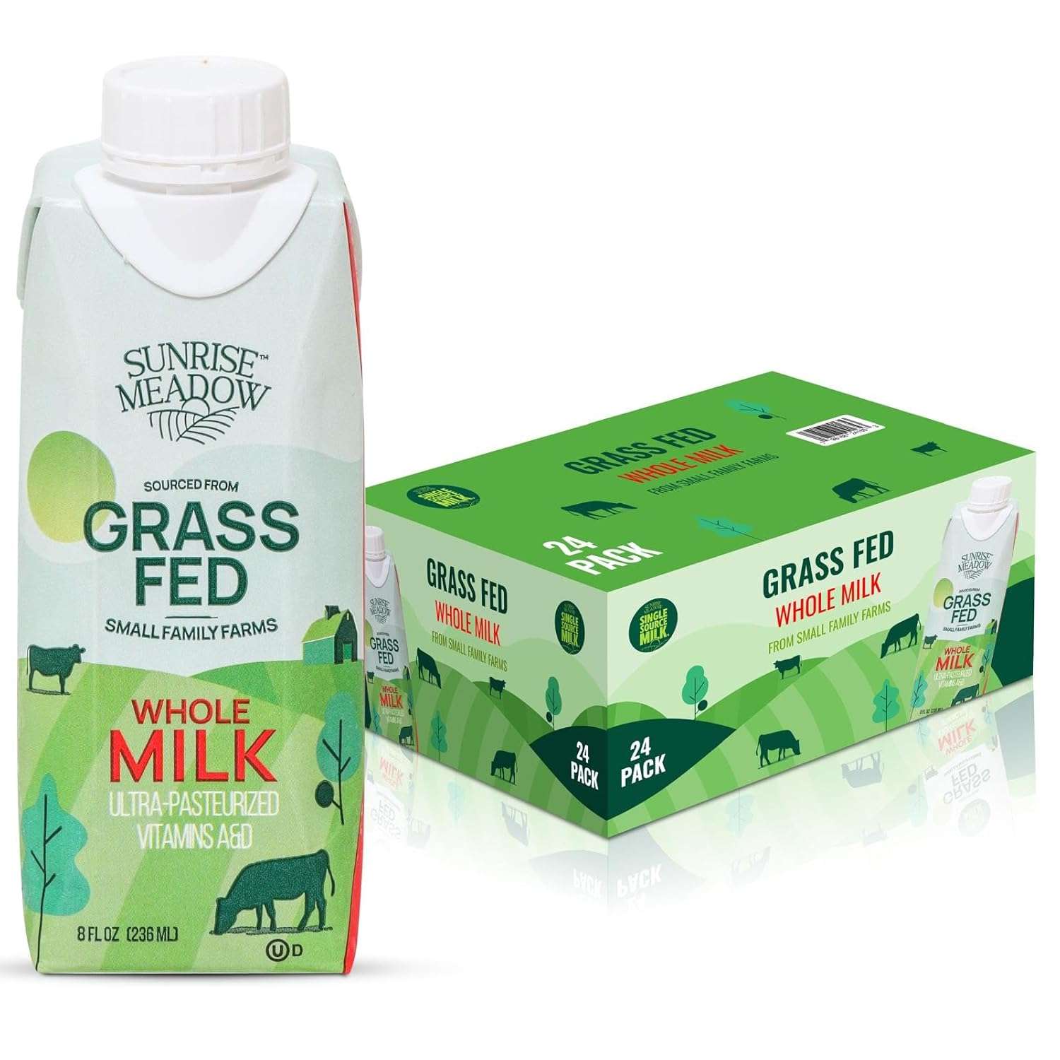 Sunrise Meadow Shelf Stable Whole Milk, Grass Fed Milk Carton Sourced from Small Family Farms, 8oz Boxes (24 pack) Great for On the Go, No Refrigeration needed,
