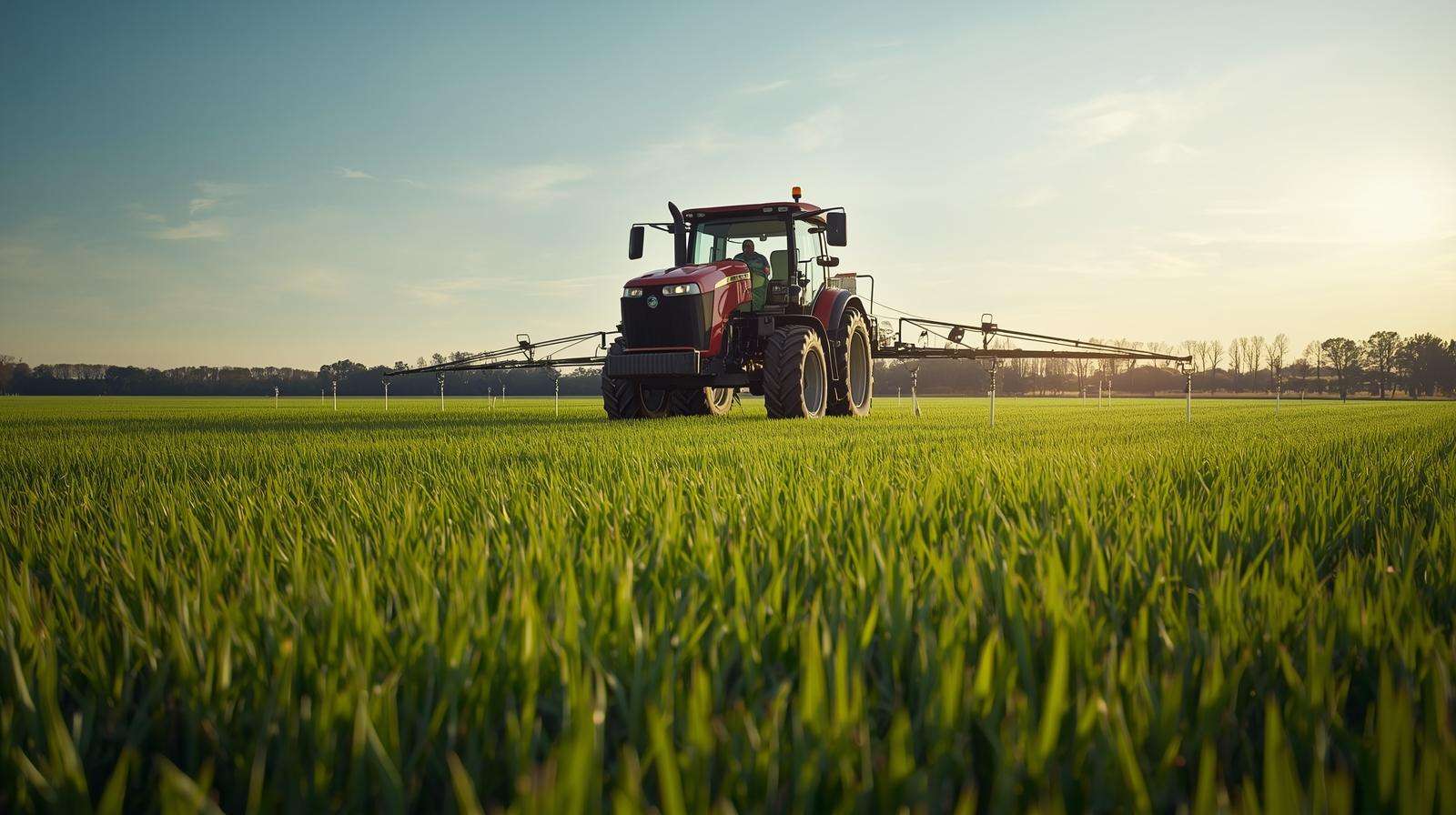 Farmer using GPS sprayer and soil sensors for pre emergent fertilizer on turf