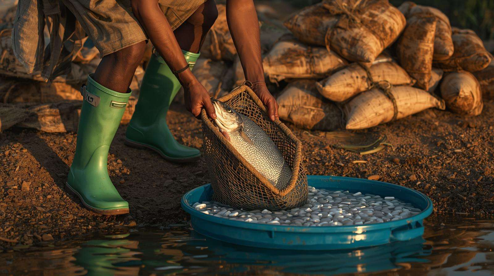 Rapid ice slurry handling to minimize air exposure time for tilapia survival
