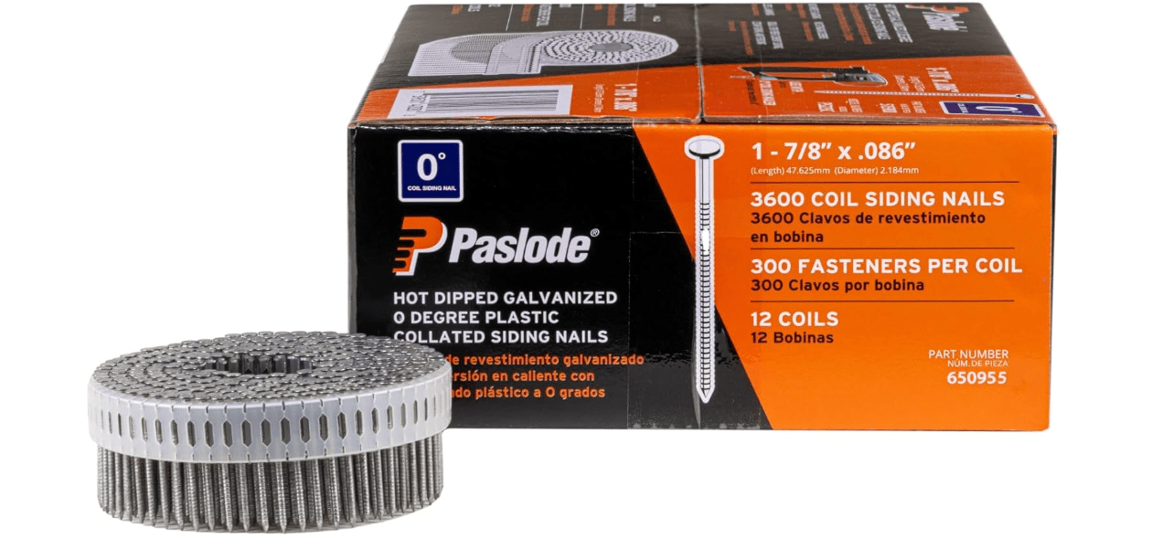 Paslode Coil Siding Nail, 650955, 1 7/8 inch x .086 Gauge, Hot Dipped Galvanized, 3,600 Per Box
