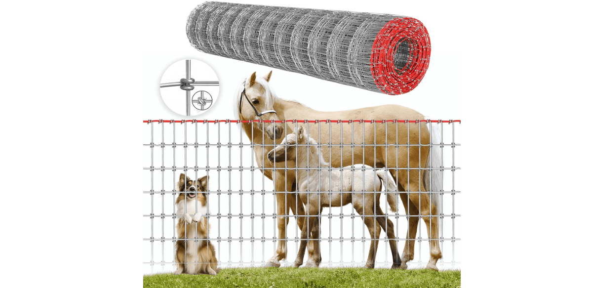 Heavy Duty Farm Fence 4x100FT, 2x4 Inch Mesh, Durable No-Climb Horse Fencing for Cattle, Goats,Sheep,Large Dogs, Livestock, Woven Wire Fencing for Farm, Garden and Field Use 