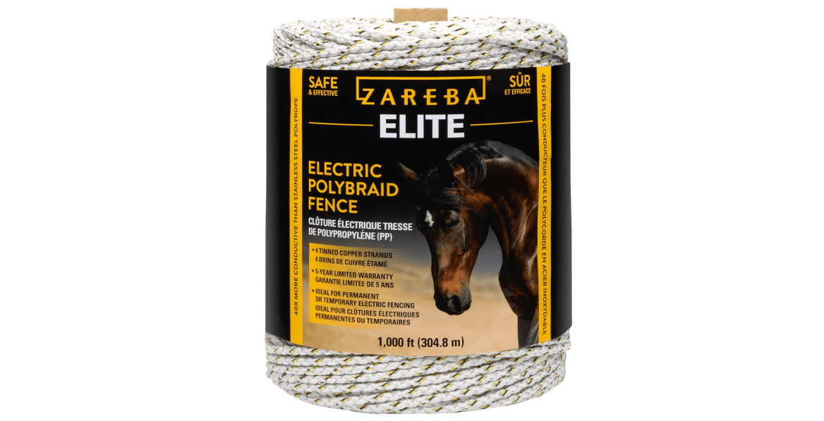 Zareba Elite Electric Polybraid Fence for Horses - 1000 ft, Highly Visible Electric Horse Fence, 4 Tinned Copper Strands, Polybraid Electric Fence, EL1000C4-Z 