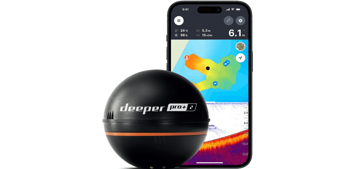 Deeper PRO+ 2 Sonar - Portable Fish Finder and Depth Finder for Kayaks, Boats and Ice Fishing with GPS Enabled | Castable Deeper Sonar with Free User Friendly App
