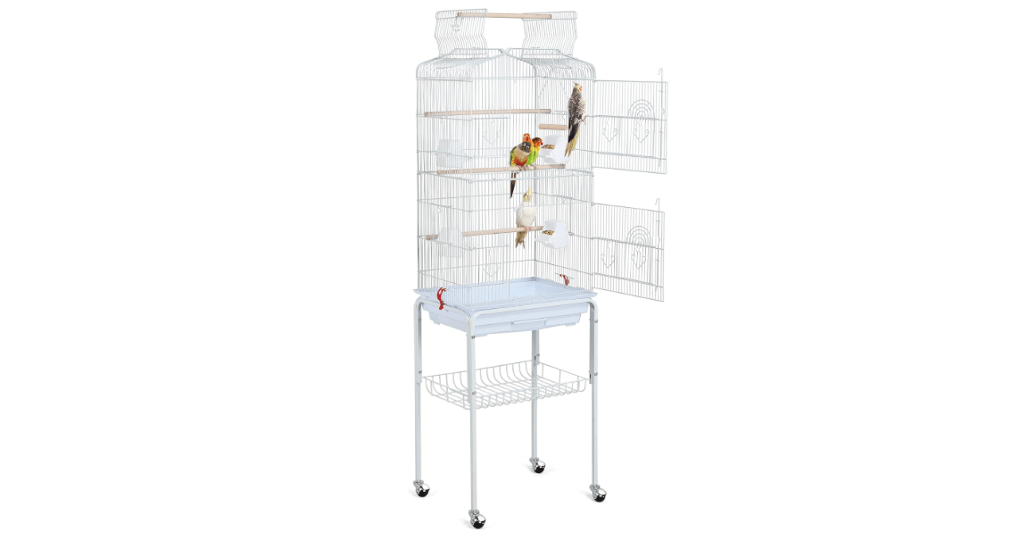 Yaheetech 64-inch Open Play Top Bird Cages for Parakeets Cockatiels Finches Lovebirds Canaries Conures Budgies Parrot Birdcage w/Detachable Rolling Stand, White
