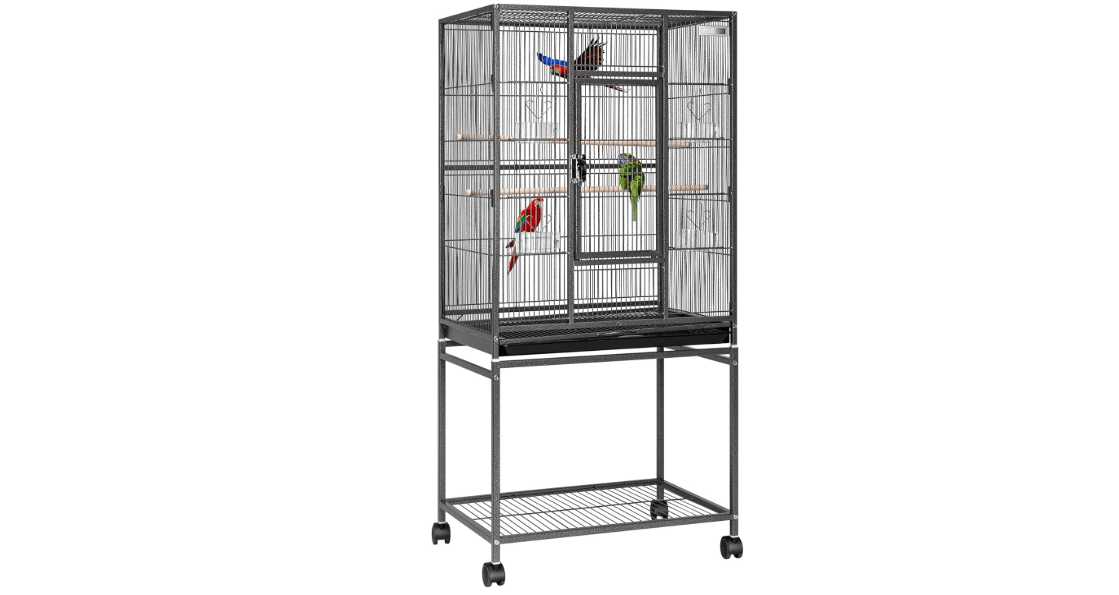 VIVOHOME 54 Inch Wrought Iron Large Bird Flight Cage with Rolling Stand for Parakeets Canaries Cockatiels Lovebirds Conures, Black
