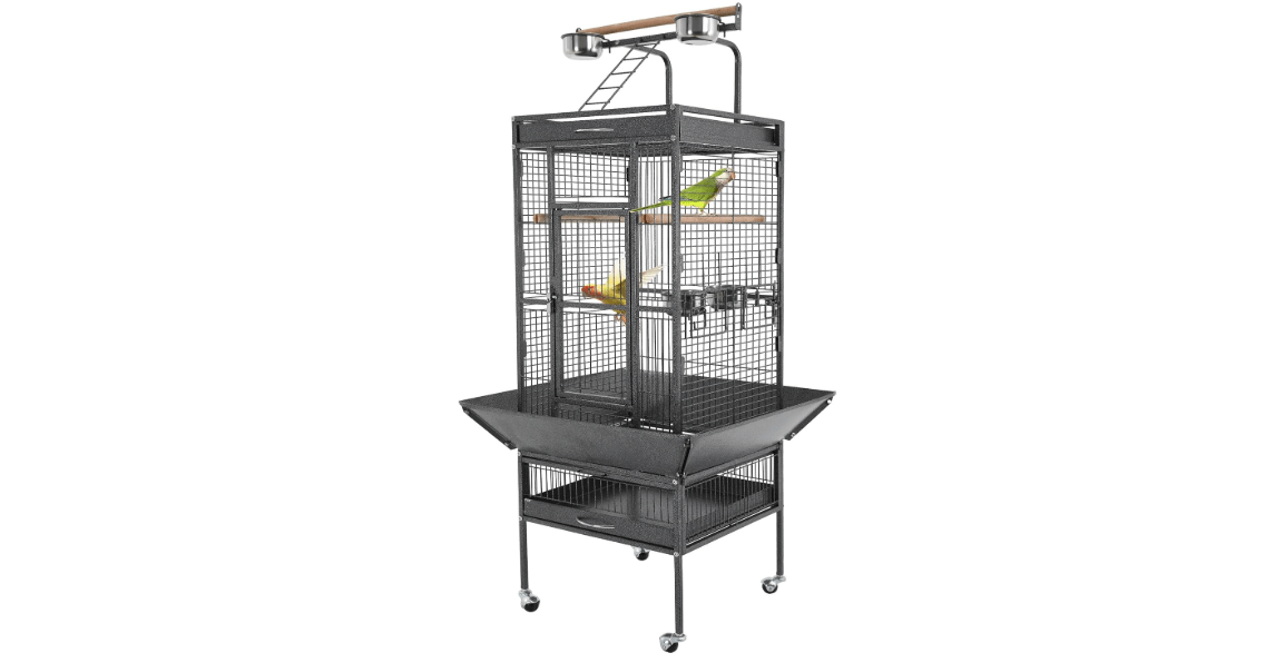 BestPet 61-inch Wrought Iron Large Bird Cage with Play Top and Rolling Stand Parrot Cage Bird Cages for Parakeets Parrots Conures Lovebird Cockatiel Cockatoo Chinchilla Finch Cage Macaw
