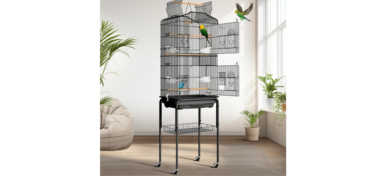 VIVOHOME 64 Inch Bird Cage with Play Top and Rolling Stand for Parrots Conures Lovebird Cockatiel Parakeets Black
