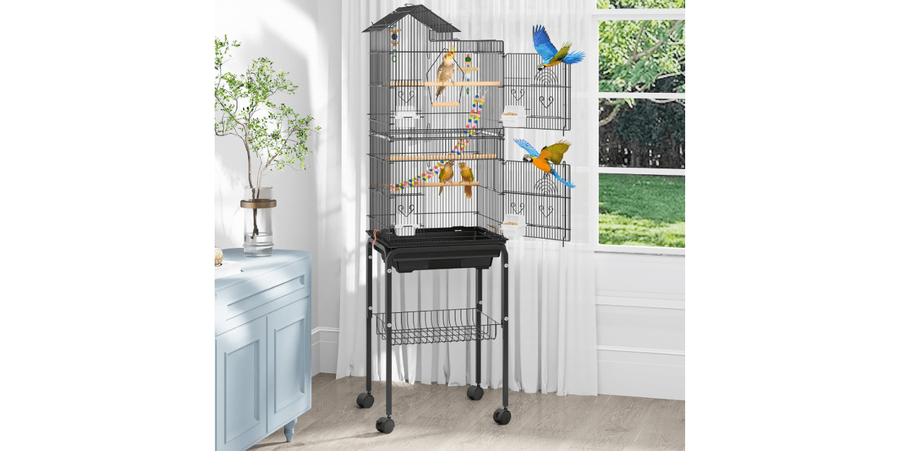 YITAHOME 62 Inch Large Bird Cage​ - ​Metal Flight Cage​ with ​Rolling Stand, ​Feeding Doors​ & ​Hanging Accessories​ for ​Parrots ​Cockatiels Conures ​Lovebirds ​Parakeets​ ​Small Birds
