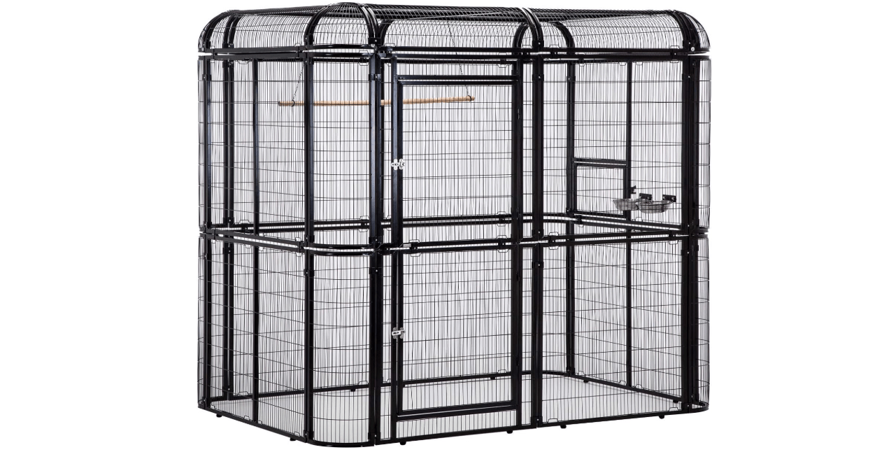 Sliverylake Large Walk-in Cages Heavy Duty Bird Cage Outdoor Aviary Parrot Macaw Conure Lovebird Pet House Finch Parakeet Cockatiel Macare Birdcages Black
