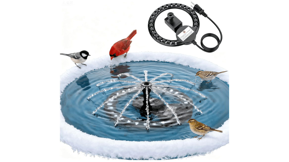 Upgrade Bird Bath Heater De-icer with Fountain Water Pump 200W Heated Bird Baths for Outdoors in Winter Thermostatically Controlled Upgrade 6ft Chew-Proof Cord for Garden Patio Backyard Birdbath Farm
