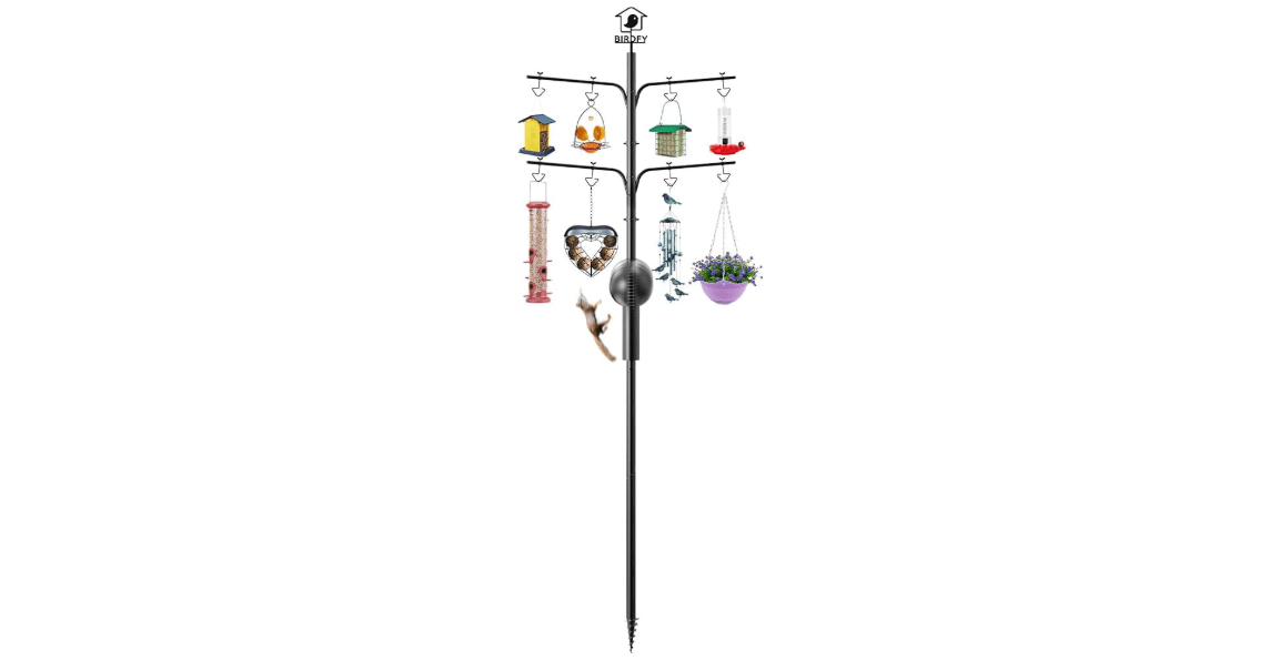 NETVUE by Birdfy Bird Feeder Pole with Effective Squirrel Baffle, 108 Inch Rust-Proof Pole Kit, 8 Adjustable Hooks for Outdoor Wild Bird Feeder, Bath, House Hanging & Mounting
