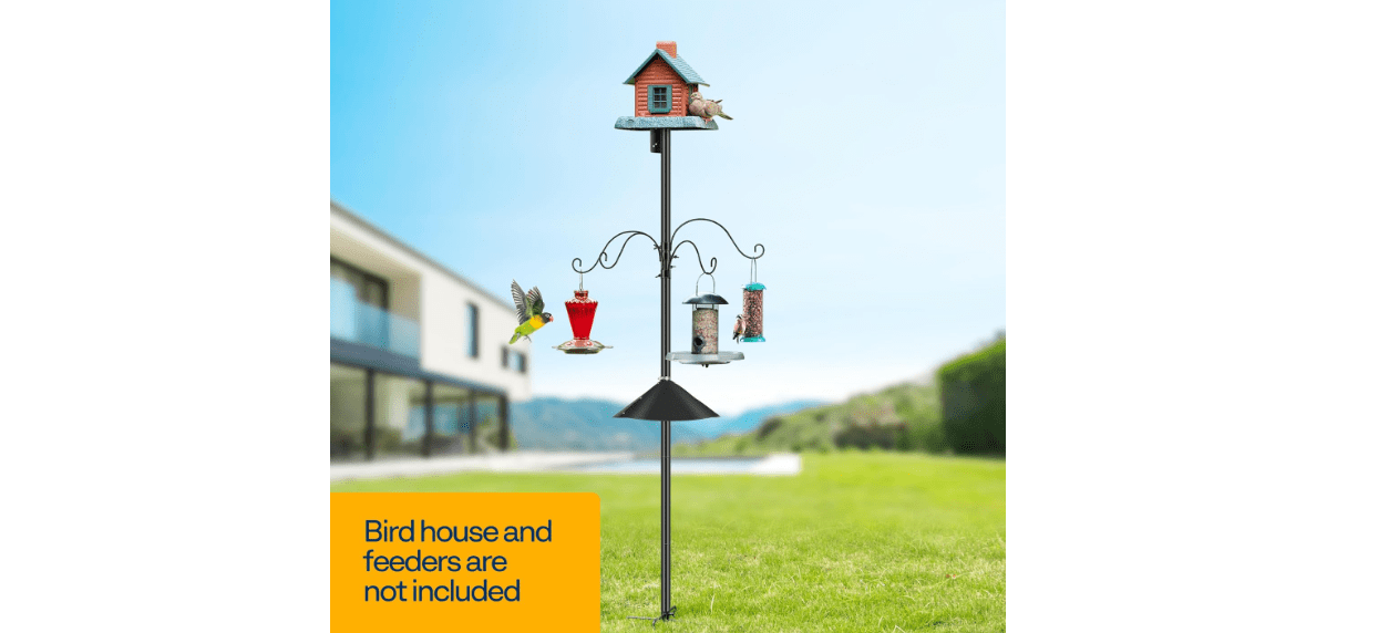 VIVOHOME 106 Inch Bird Feeder Pole, Heavy Duty Adjustable Bird House Stand Pole for Outdoor, Bird House Pole Mount Kit with 5 Prong
