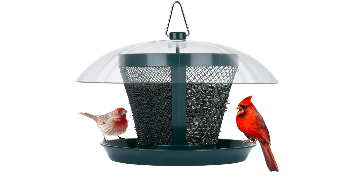 Kingsyard Bird Feeder for Outside, Dual-Use Metal Mesh Wild Bird Feeder with Weatherproof Dome Dual, 2.5 lbs Seed Capacity for Finch Cardinal
