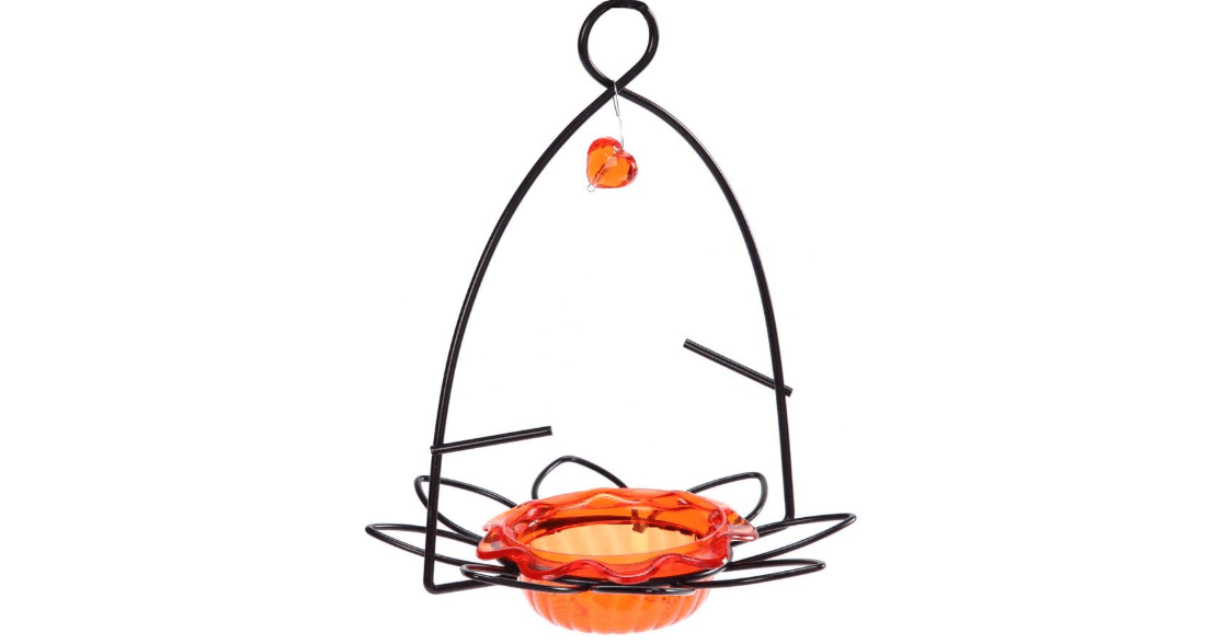 Birds Choice Oriole Bird Feeder | Flower-Shaped Hanging Bird Feeder for Jelly & Orange Halves | Removable Cup & Fruit Pegs with Heart Ornament | Sturdy for Garden & Backyard | 3 oz Capacity, Orange

