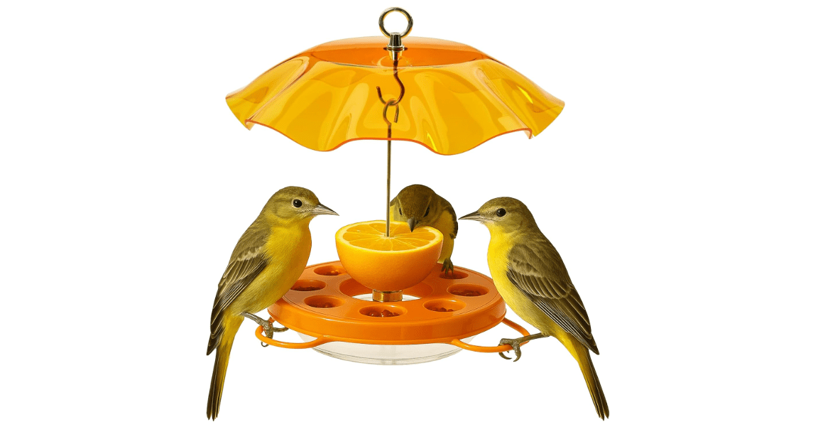 Birds Choice Oriolefest Oriole Bird Feeder with Protective Weatherguard | Hanging Bird Feeder for Jelly, Oranges & Nectar | 4 Feeding Ports & Trays with Ant Moat & Bee Guards | 12 oz, Orange
