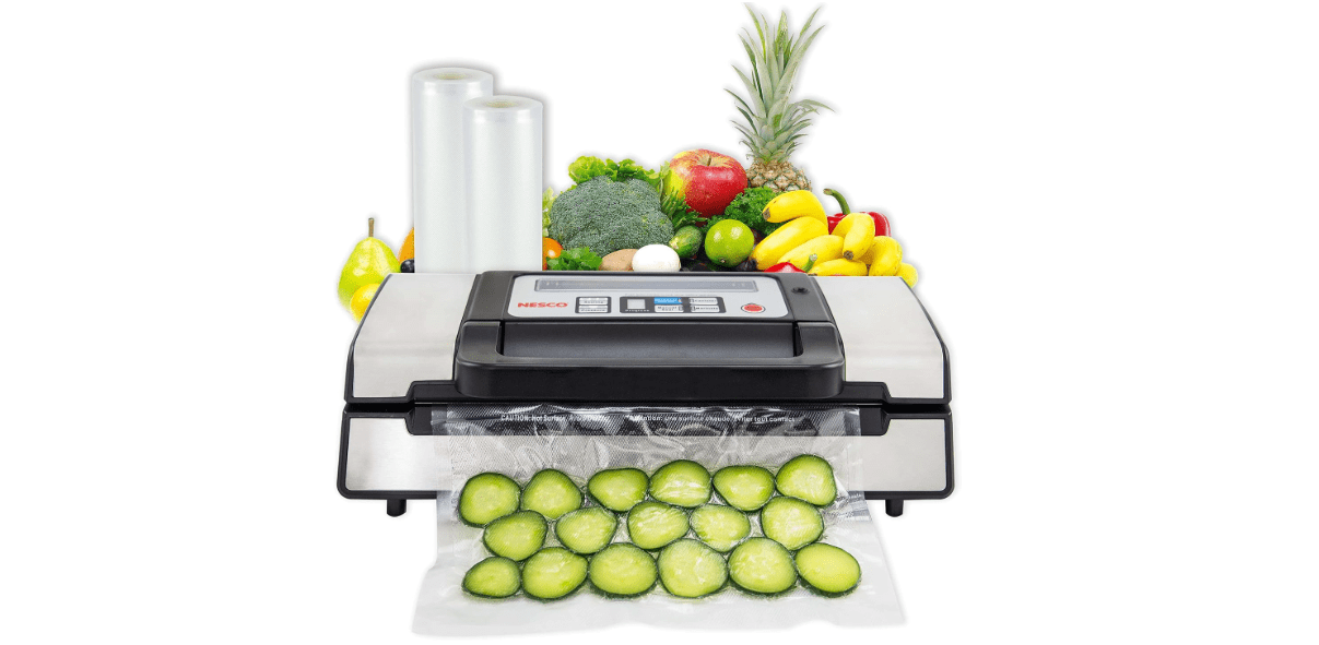 Nesco Deluxe Food VS-12 Vacuum Sealer, 130 Watts, Kit Bags & Viewing Lid, Compact, Silver
