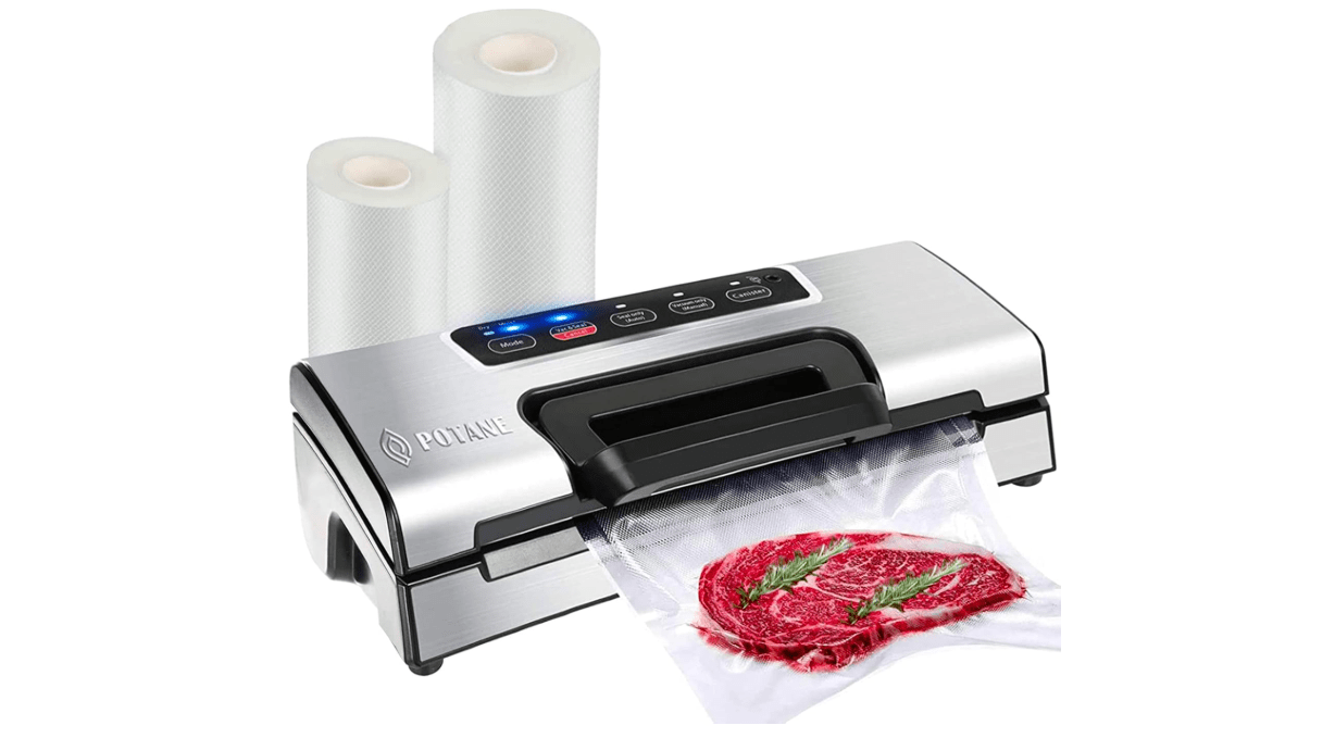 Precision Vacuum Machine,Pro Food Sealer with Built-in Cutter and Bag Storage(Up to 20 Feet Length), Both Auto&Manual Options,2 Modes,Includes 2 Bag Rolls 11”x16’ and 8”x16’,Compact Design
