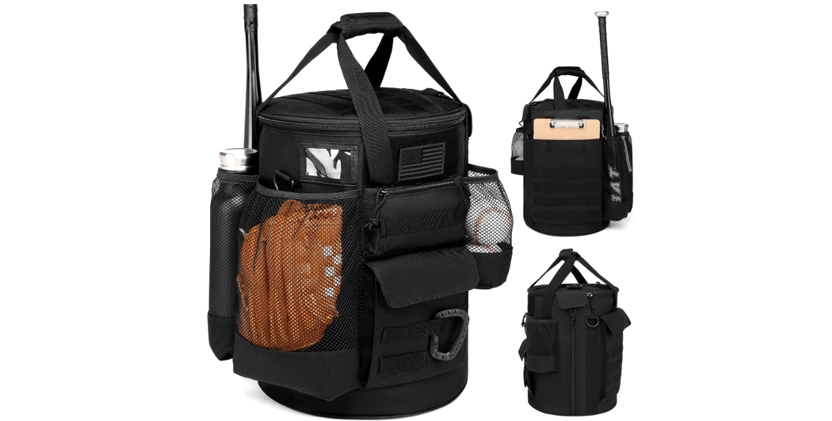 Baseball Bucket Bag Baseball Coaching Accessories Organizer Tactical Style Softball Bucket Bag with Anti-Slip Bottom, Multiple Pockets for Bat, Gloves, Scoreboards 