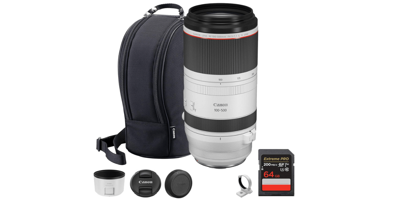 Canon RF 100-500mm f/4.5-7.1L is USM Lens – Full-Frame Telephoto Zoom Lens with Image Stabilization & Fast Autofocus for Wildlife (4112C002) + 64GB Memory Card