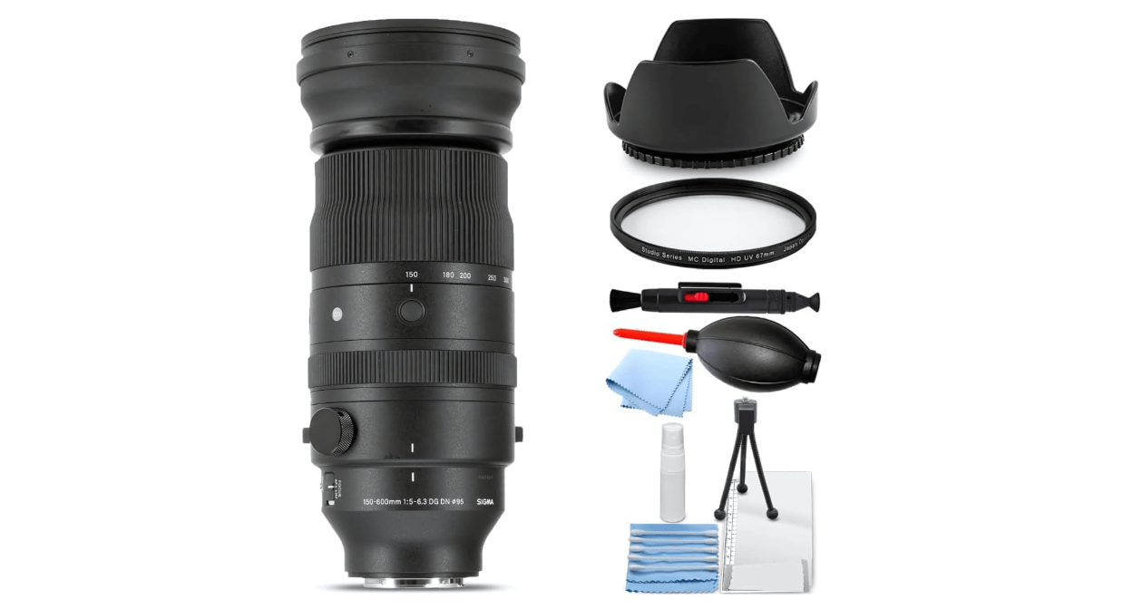 SSE Sigma 150-600mm f/5-6.3 DG DN OS Sports Lens for Sony E, UV Filter 95mm, Blower, Starter kit, Cleaning Cloth, Lens Pen - (7PC Accessory Bundle)