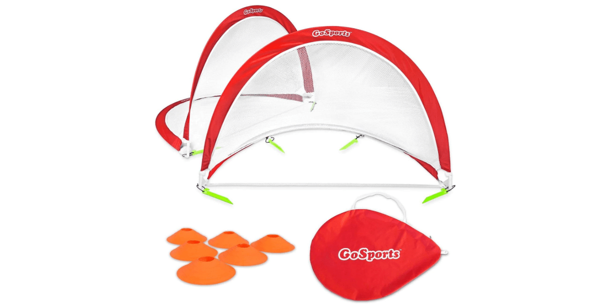 GoSports Portable Pop-Up Soccer Goals for Backyard - Kids & Adults - Set of Two Nets with Agility Training Cones and Carrying Case