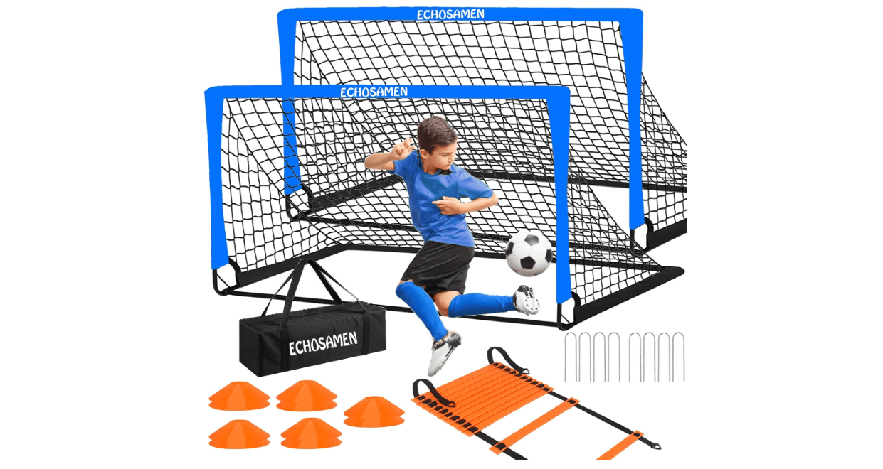 Kids Soccer Goals for Backyard, 2 of 6 x 4 ft Kids Soccer Goal Set Soccer Net with 10 Soccer Cones, Agility Ladder & Carry Bag, Portable Soccer Training Equipment.