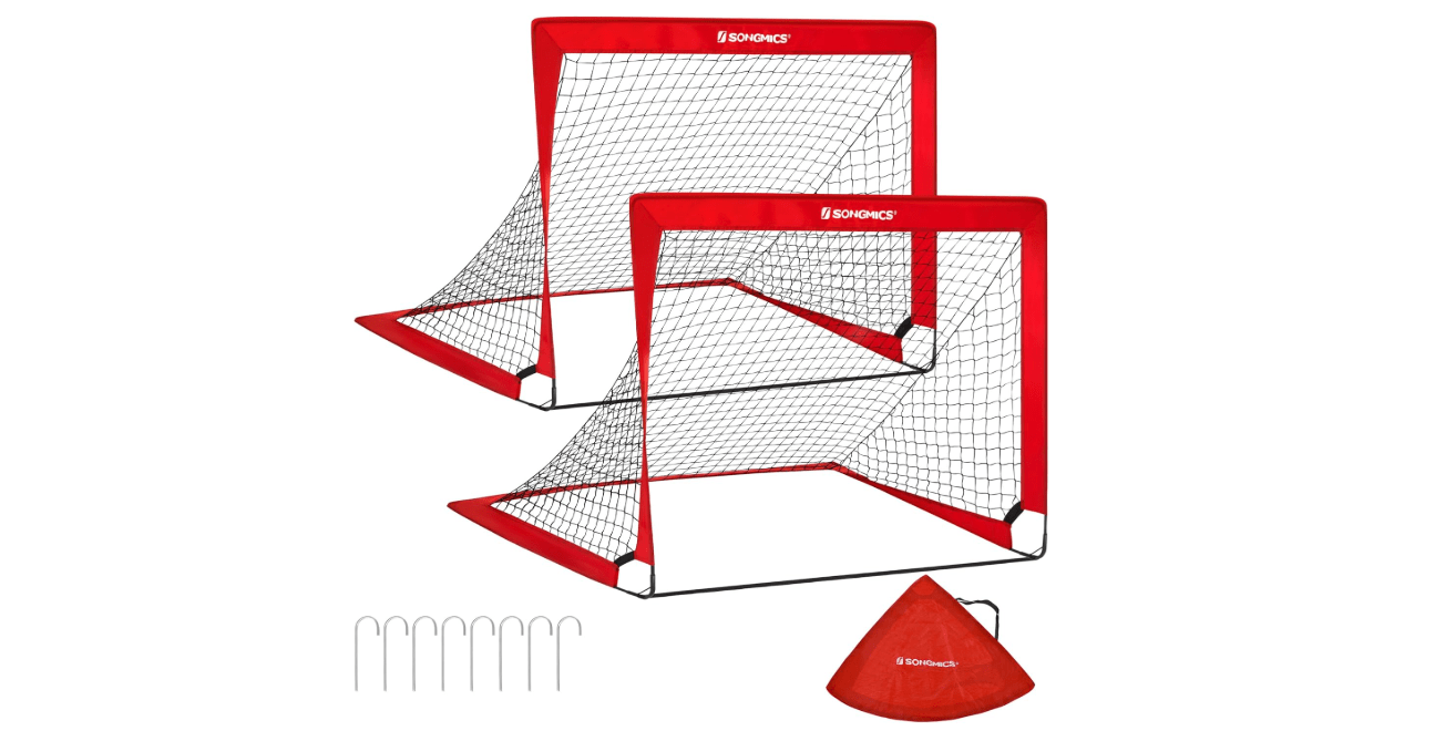 SONGMICS Kids Soccer Goals for Backyard, 4x3 ft Portable Soccer Nets Training Equipment, Toddler Soccer Goal with Carrying Bag, for Field