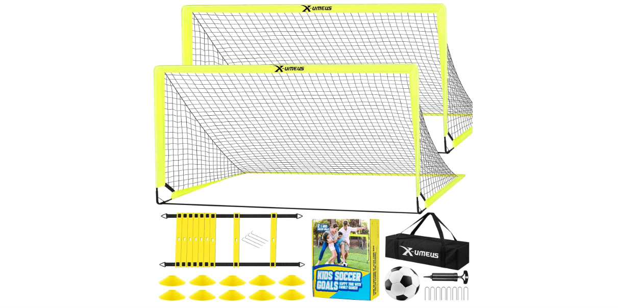 Kids Soccer Goals for Backyard Set of 2, 6x4 ft Portable Pop Up Soccer Goal Training Equipment with Soccer Ball, Ladder and Cones, Soccer Nets for Backyard for Kids Youth Toddler Outdoor Sports Games