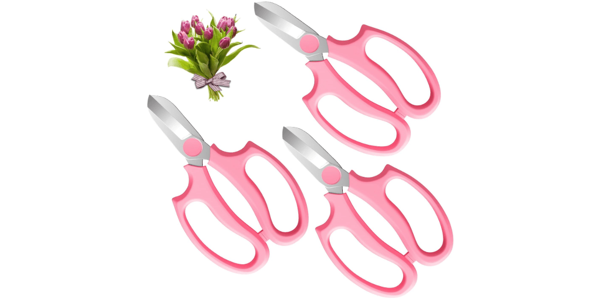 Housolution Flower Scissors, Strong Floral Shears,3PCS Premium Steel Garden Pruning Shears Floral Fruits Leaf Scissors Hand Pruner Snip Trimming Tool for Gardening Flower Arrangement, Pink
