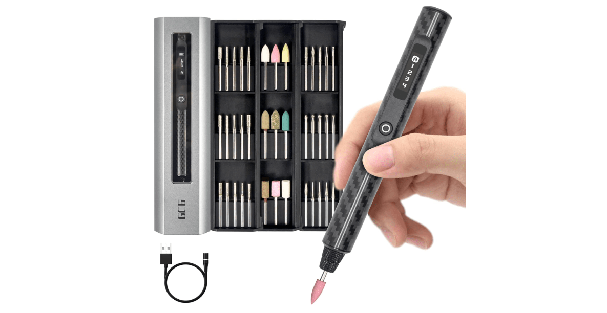 AM ARROWMAX Smart Engraving Pen, Carbon Fiber Body, HollowCup Motor, Rotary Tool for Artists & DIYers, 39 Bits With Aluminum Case, OLED, Engraving Pen For Metal, Wood, Glass and Plastic (GC6) 