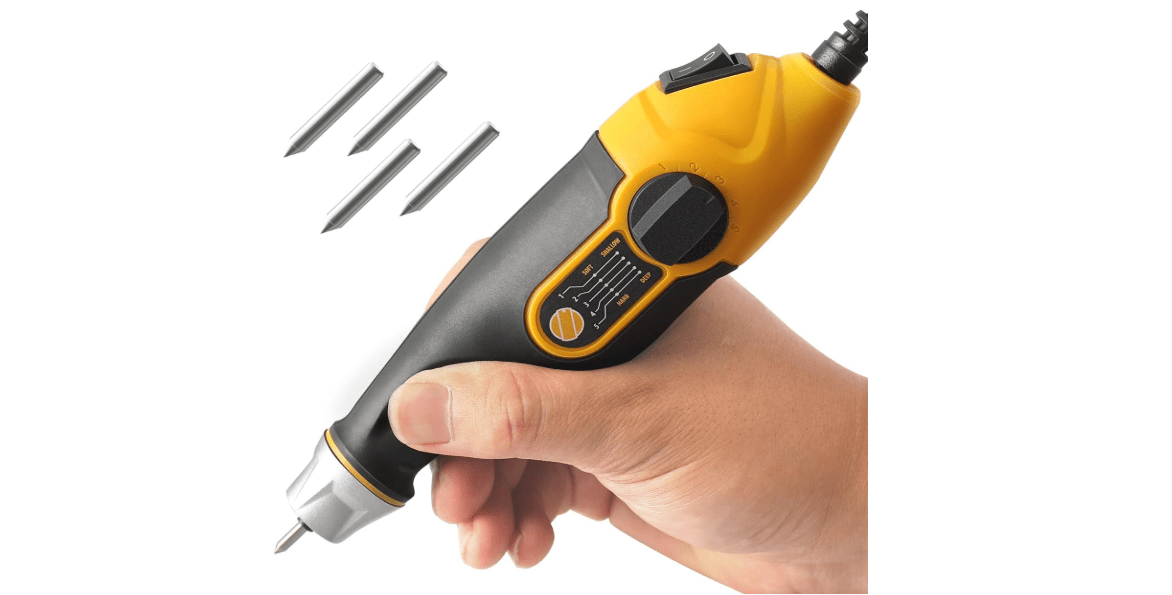 UTOOL Engraver Pen with Letter/Number Stencil, 24W Handheld Etching Tool for Wood Metal Glass Engraving with 4 Replaceable Tungsten Carbide Steel Bits 