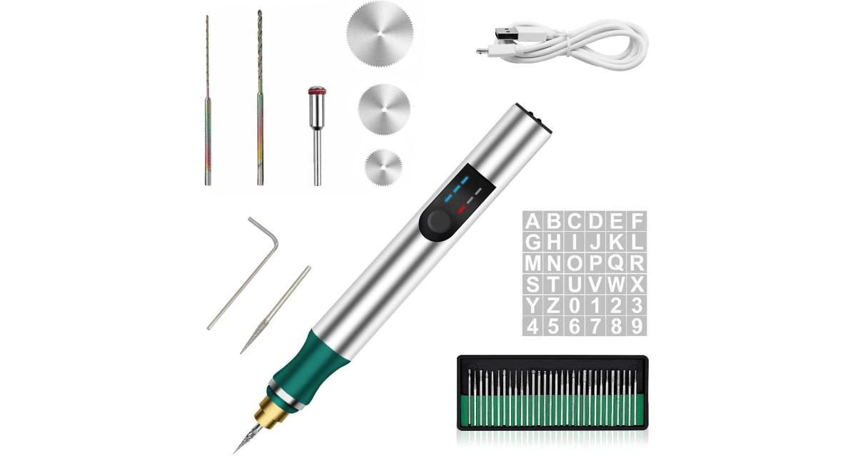 Electric Engraving Pen with 36 Stencils,25W Cordless Etching Engraving Tool with 35bits,USB Rechargeable Mini Micro Professional Engraver Machines for Jewelry Wood Metal Glass Stone Plastic (Green)
