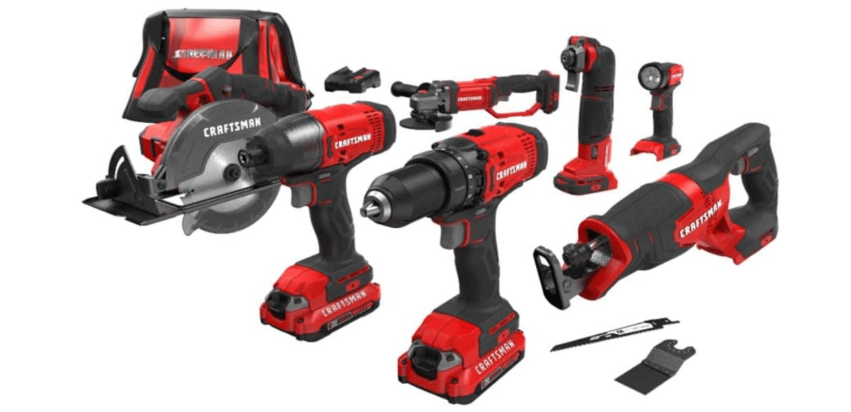 CRAFTSMAN V20 Power Tool Combo Kit, 7-Tool Cordless Power Tool Set with 2 Batteries and Charger (CMCK700D2) 